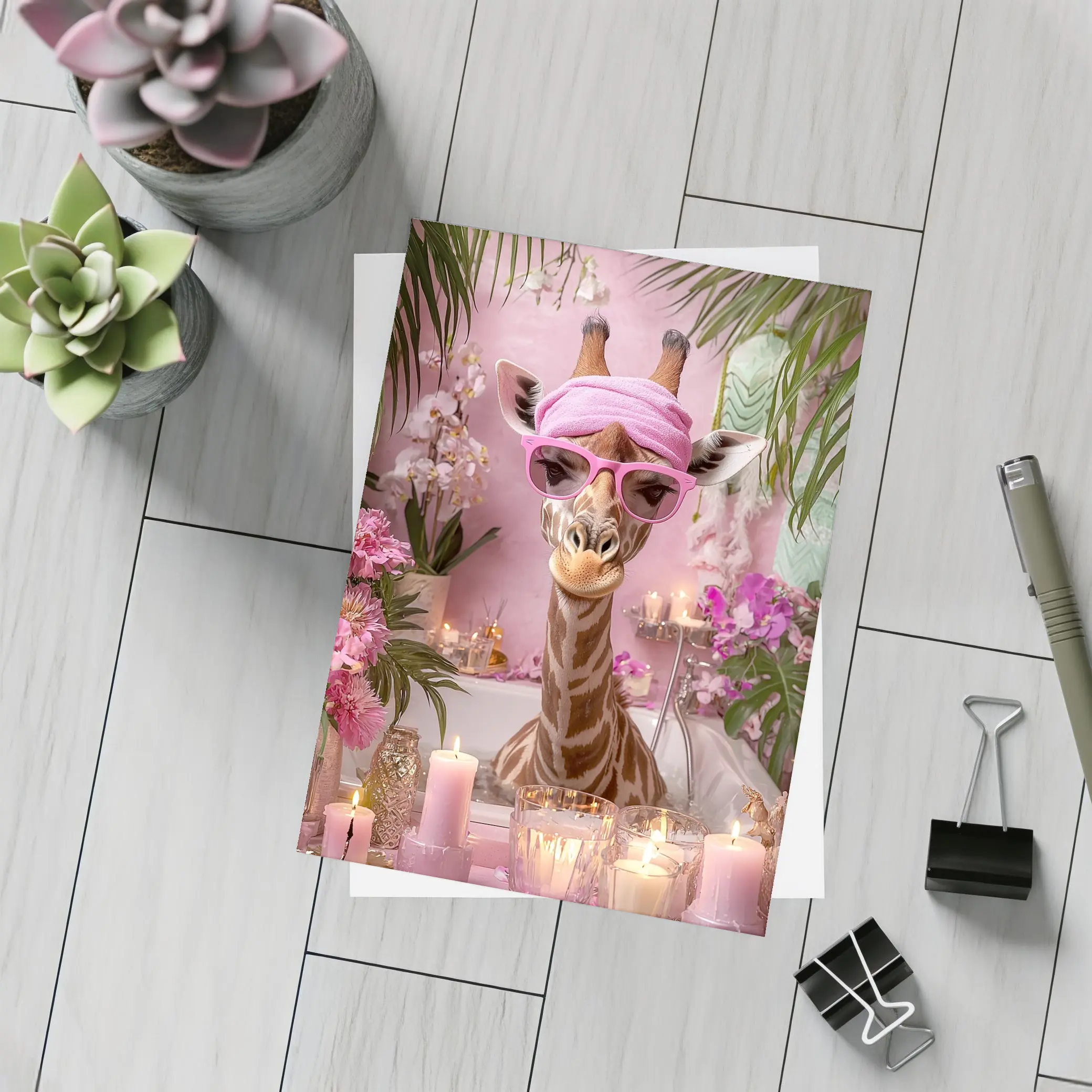 Giraffe Spa Day Pink Bathroom Candles – Postcards