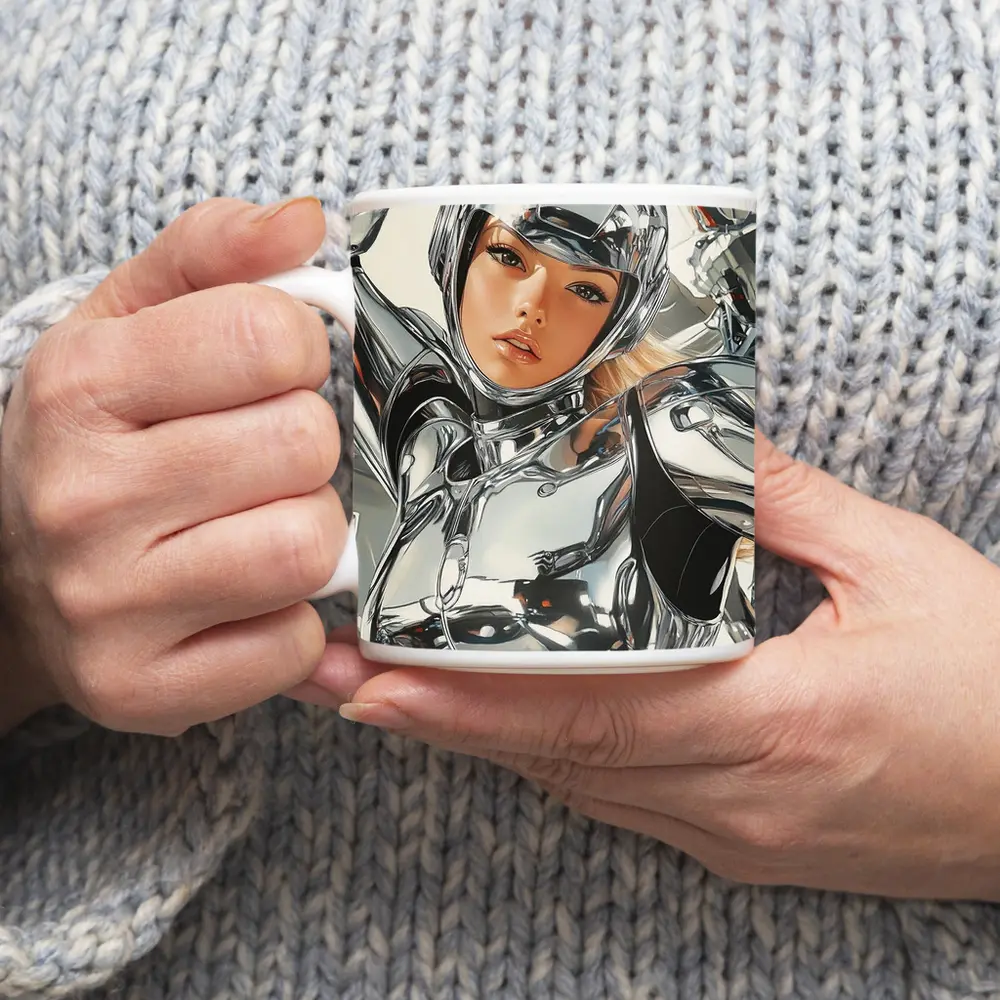 Chrome Suit Woman Futuristic Sci Fi Art – Mugs