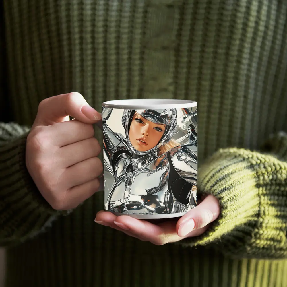 Chrome Suit Woman Futuristic Sci Fi Art – Mugs
