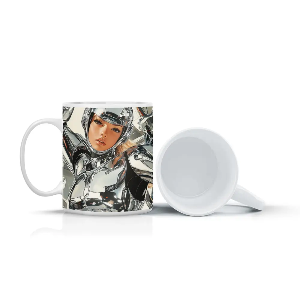 Chrome Suit Woman Futuristic Sci Fi Art – Mugs