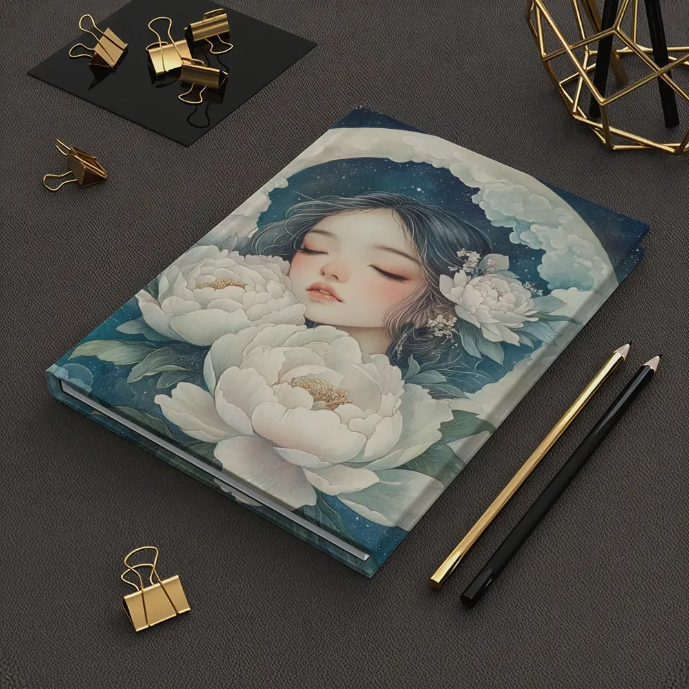 Sleeping Girl Moon Peonies Night Sky – Notebooks
