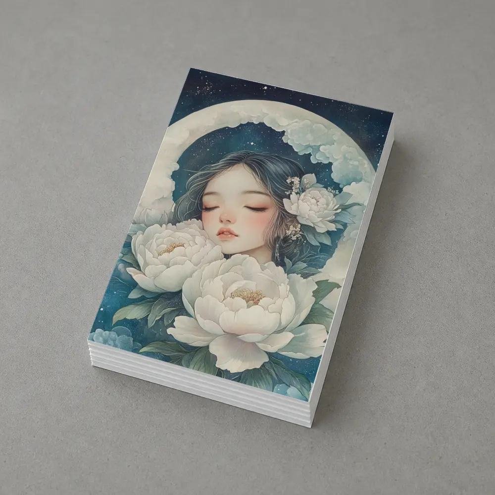 Sleeping Girl Moon Peonies Night Sky – Postcards