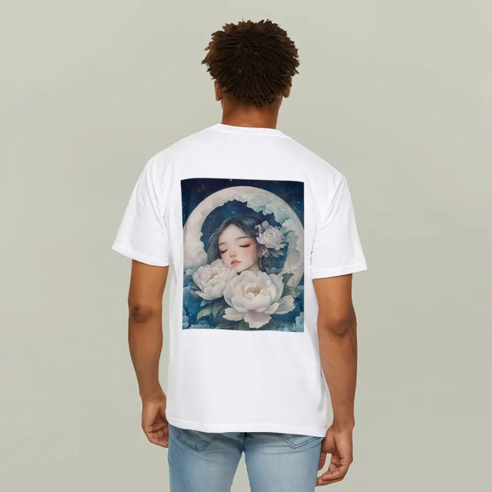 Sleeping Girl Moon Peonies Night Sky – T-Shirts