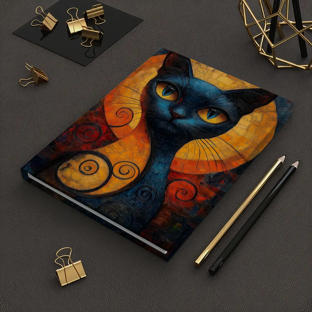 Blue Cat Mosaic Art Golden Circle Background – Notebooks