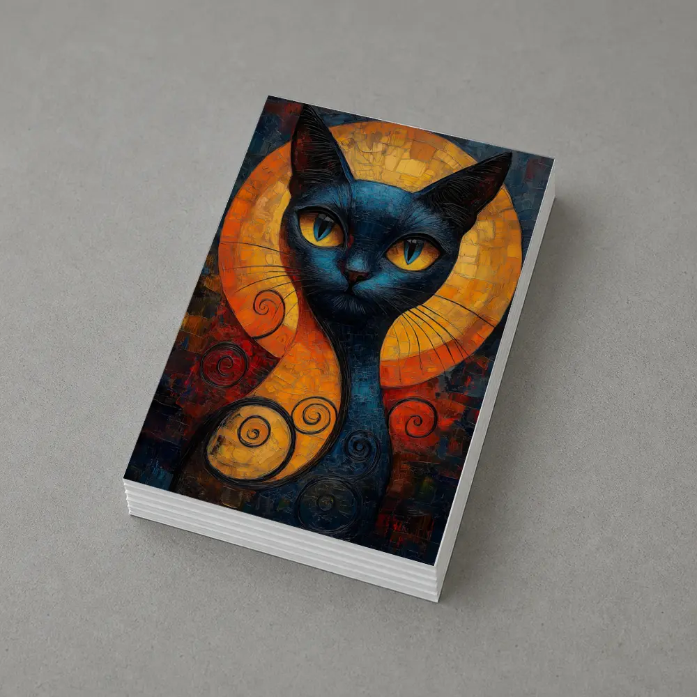 Blue Cat Mosaic Art Golden Circle Background – Postcards