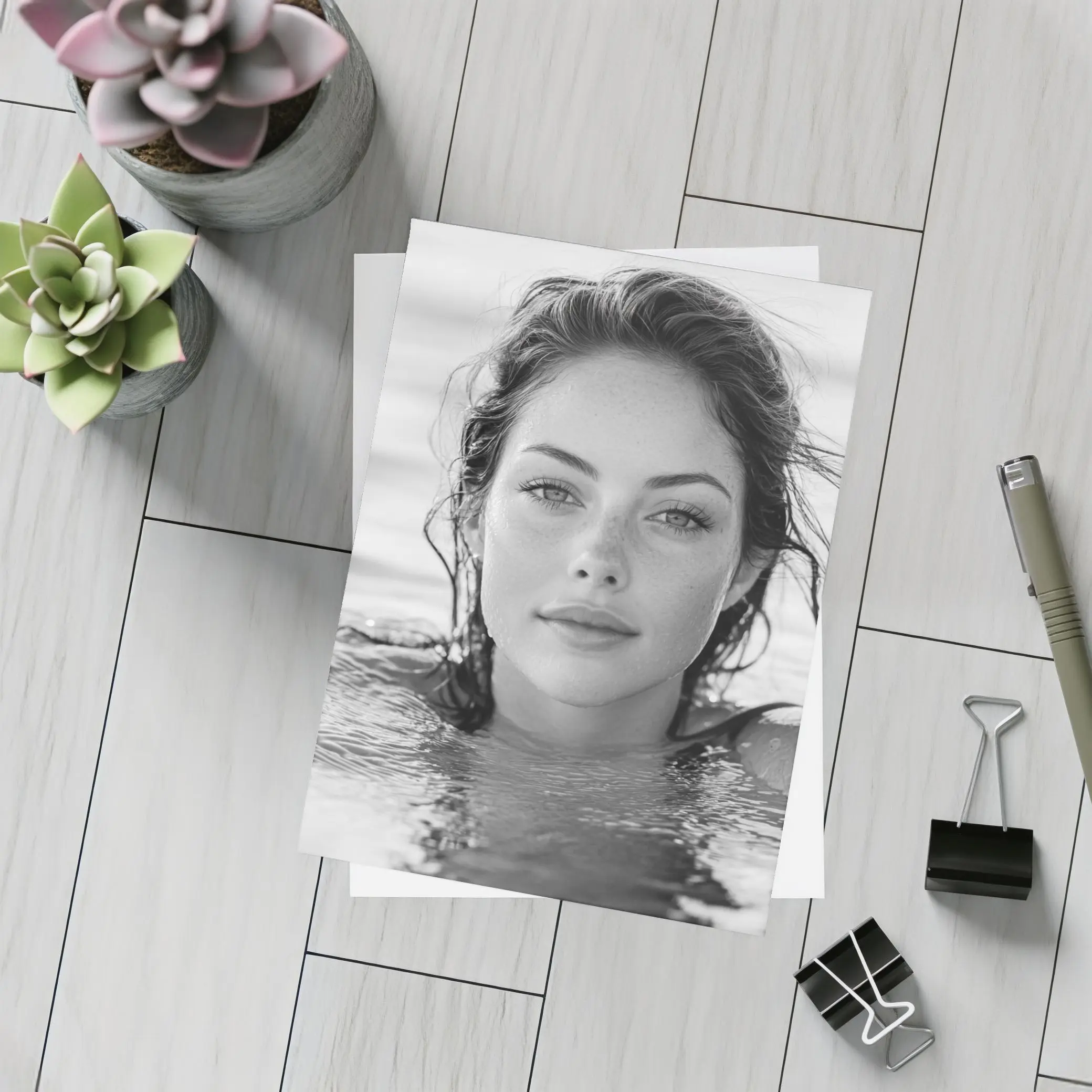 Black and White Woman Portrait in Water – Postcards