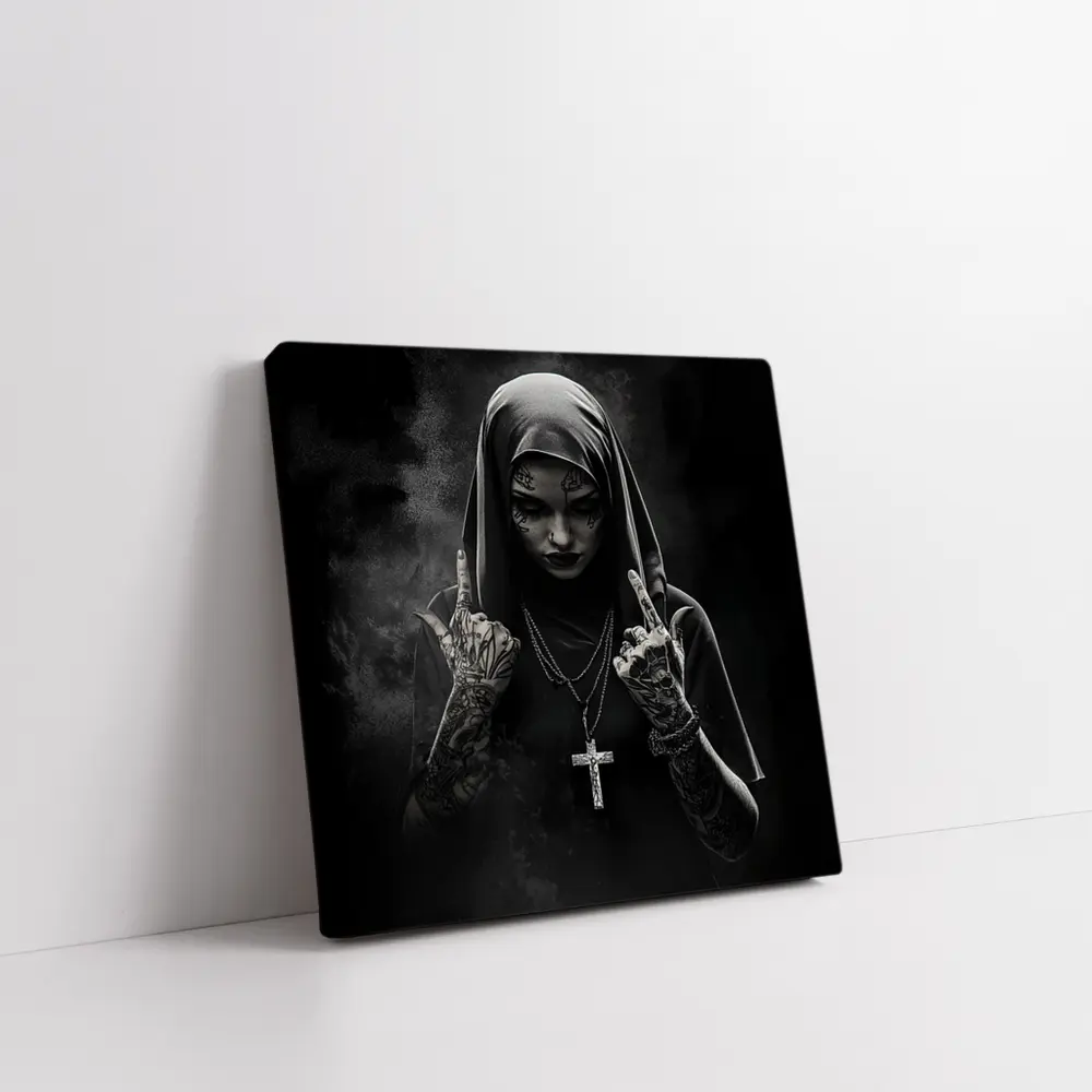 Tattooed Nun Dark Gothic Black Background – Wall Art