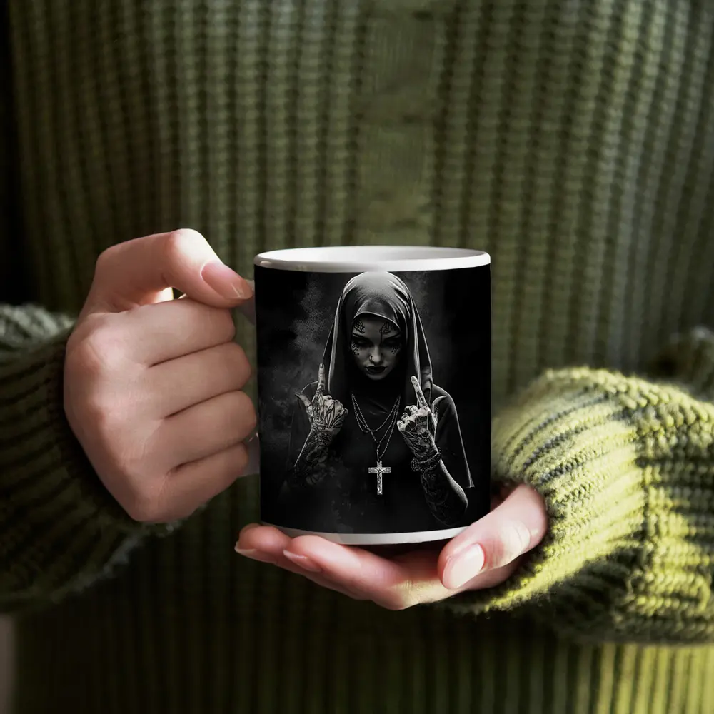 Tattooed Nun Dark Gothic Black Background – Mugs
