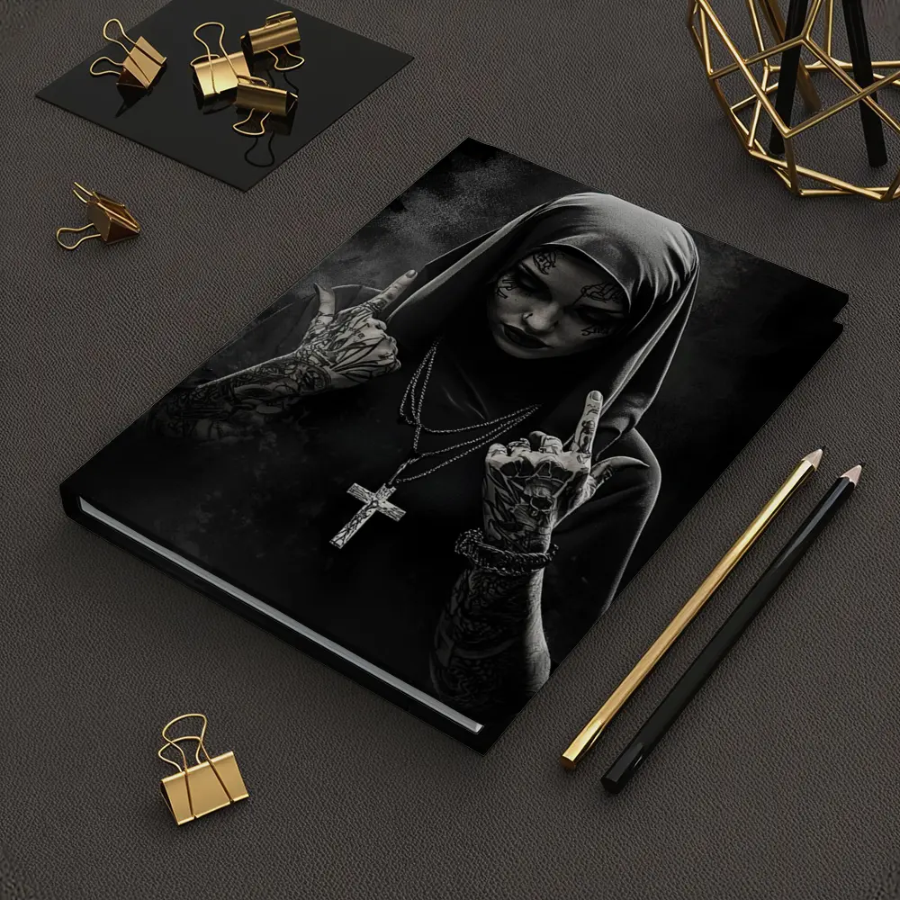 Tattooed Nun Dark Gothic Black Background – Notebooks