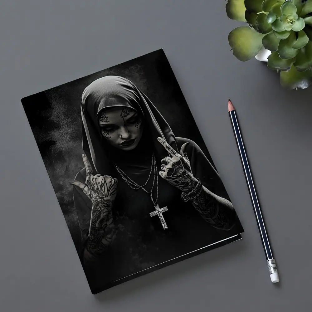 Tattooed Nun Dark Gothic Black Background – Notebooks