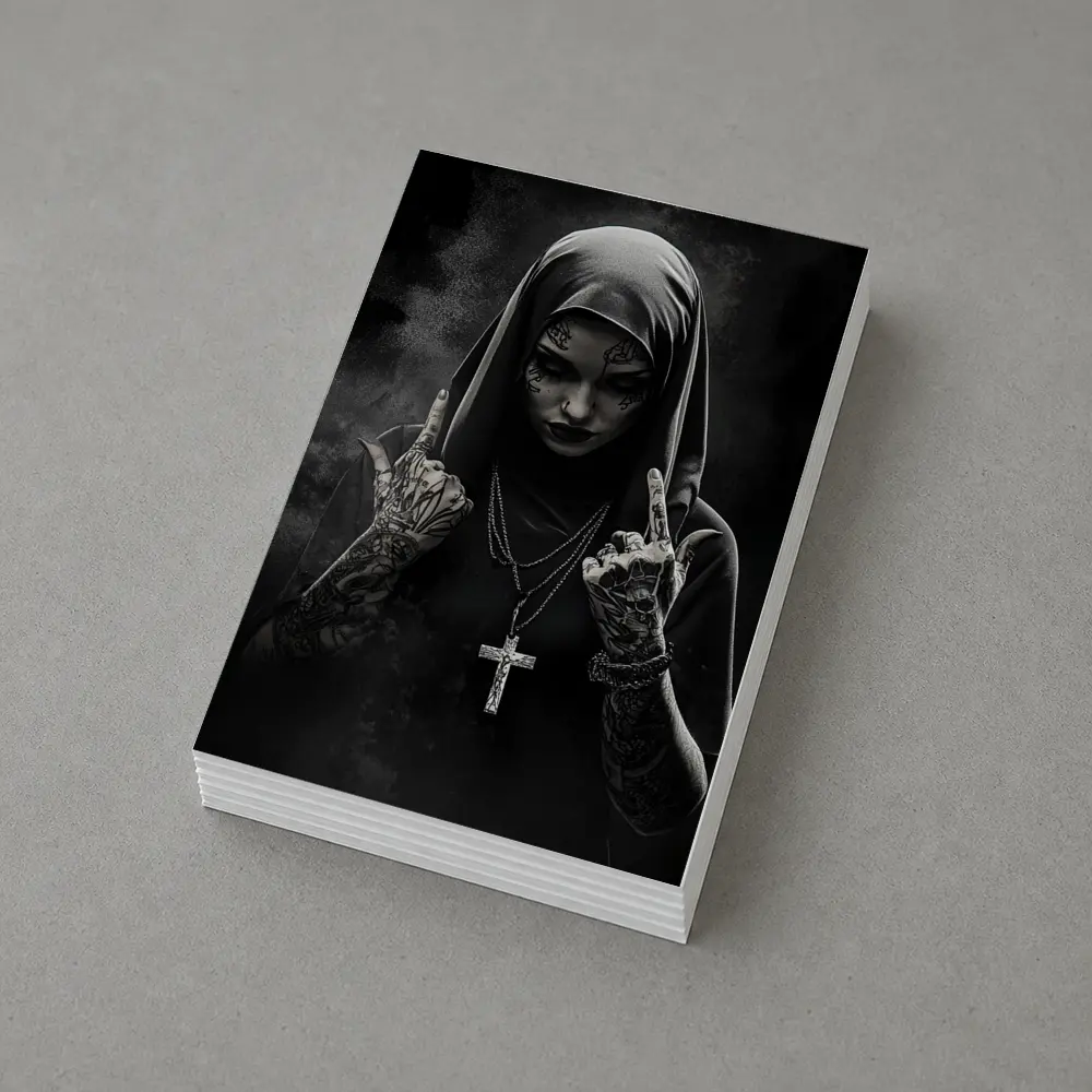 Tattooed Nun Dark Gothic Black Background – Postcards