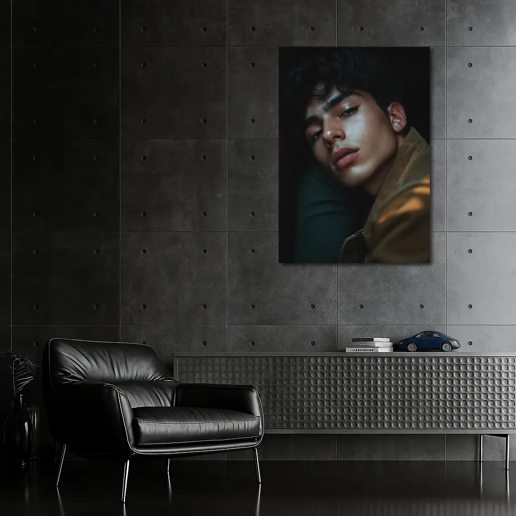 Young Man Portrait Dark Moody Background – Wall Art