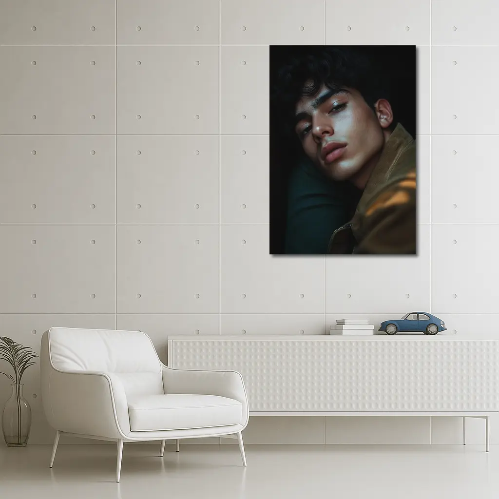 Young Man Portrait Dark Moody Background – Wall Art