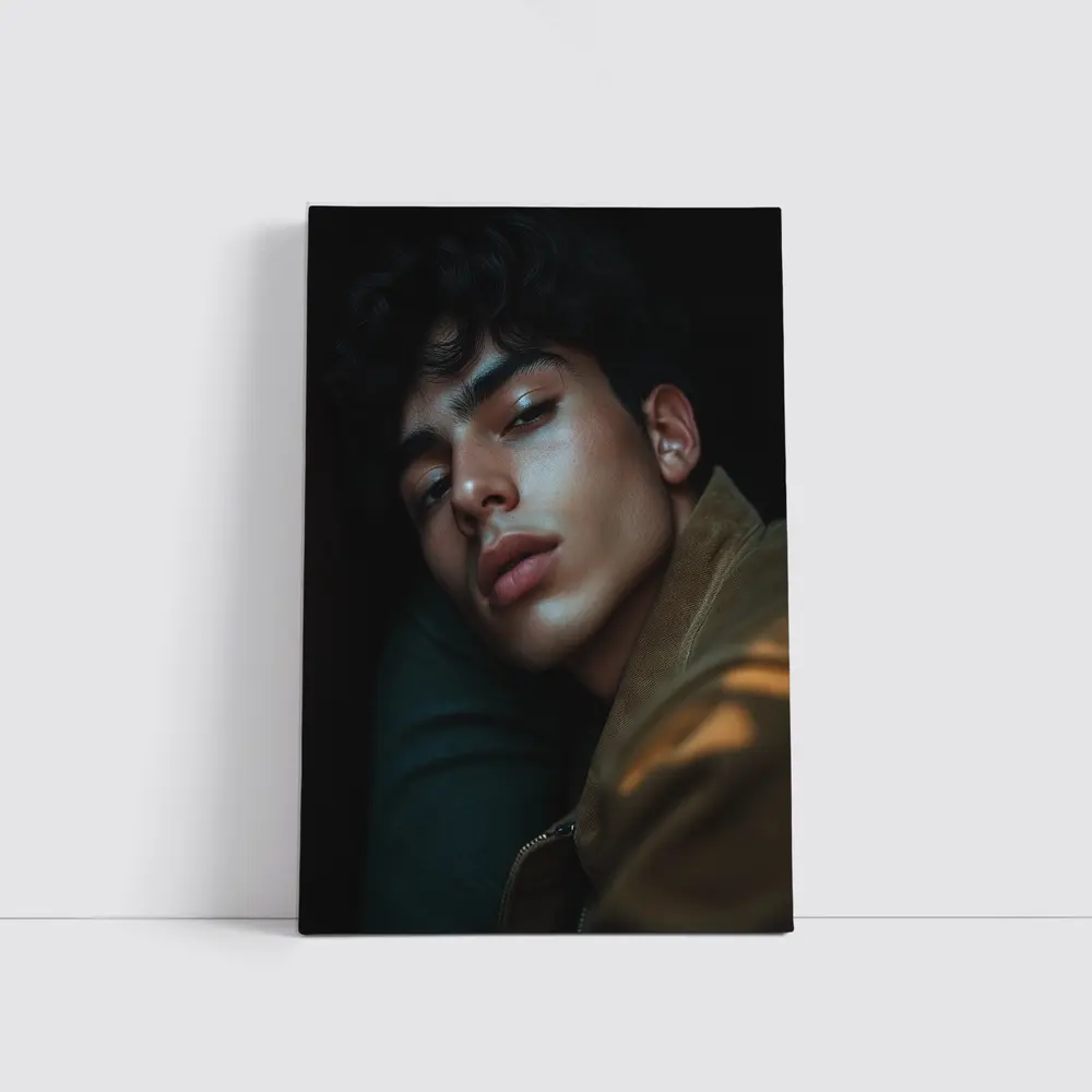 Young Man Portrait Dark Moody Background – Wall Art