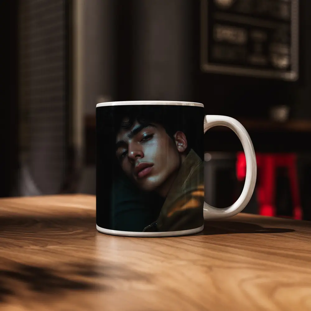 Young Man Portrait Dark Moody Background – Mugs