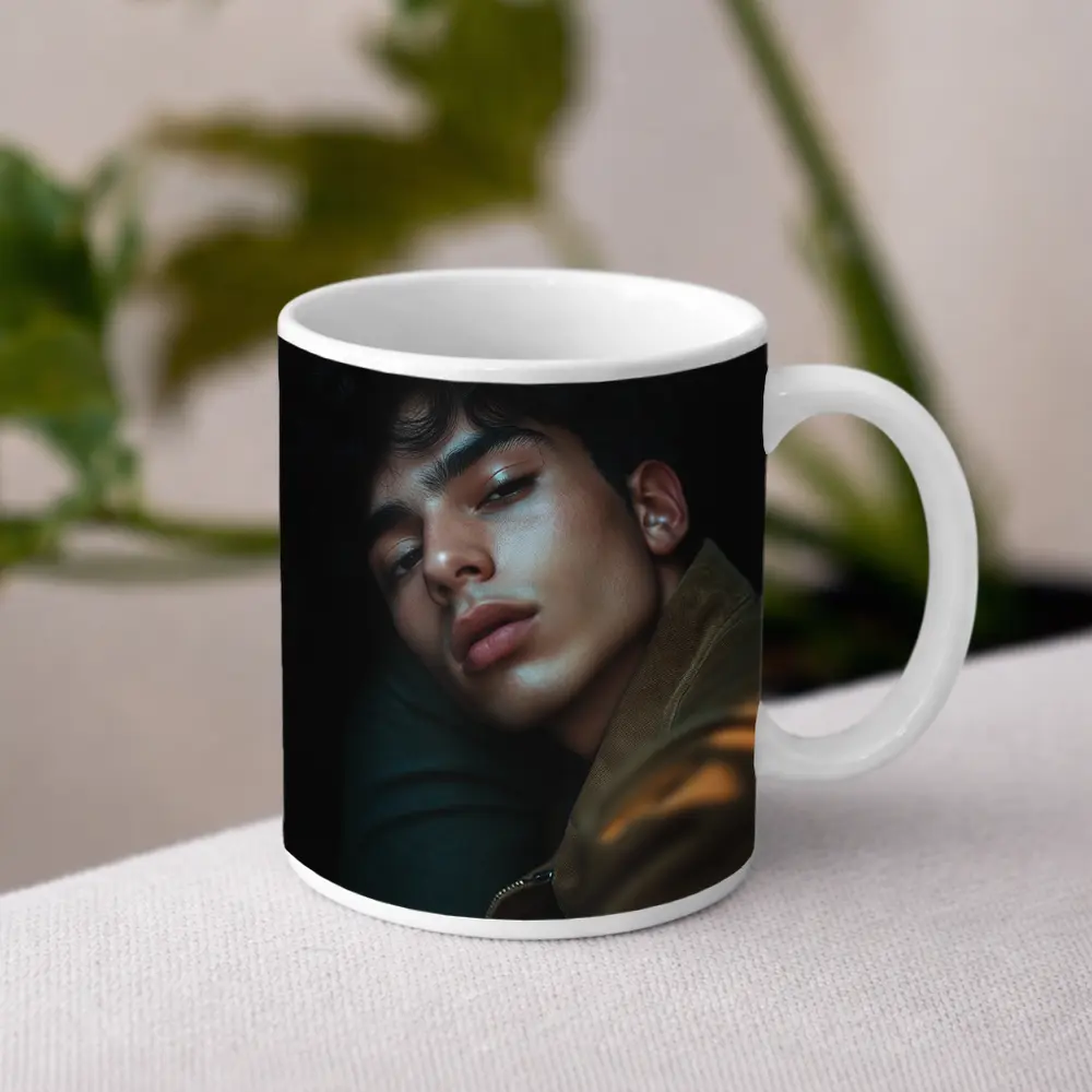 Young Man Portrait Dark Moody Background – Mugs