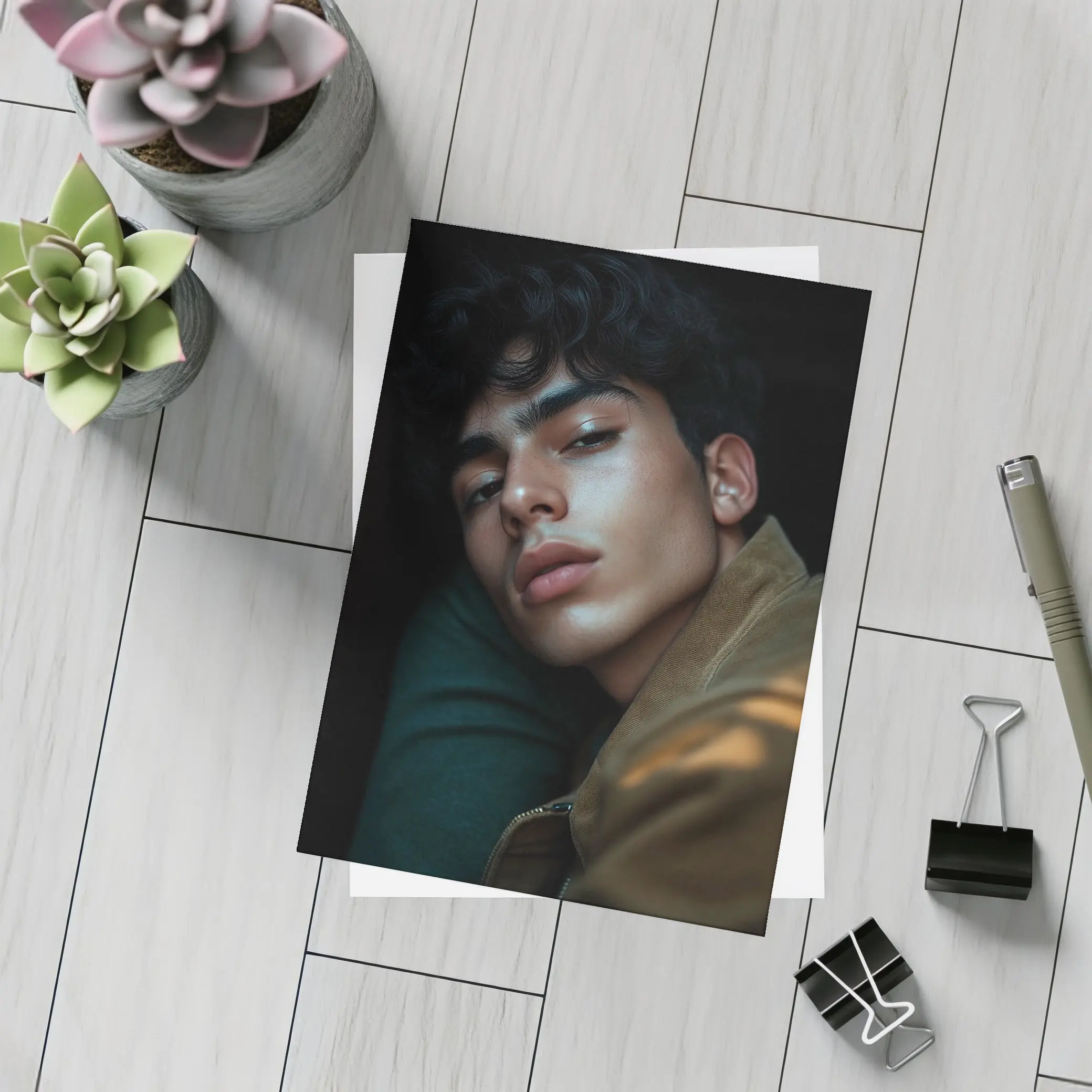 Young Man Portrait Dark Moody Background – Postcards