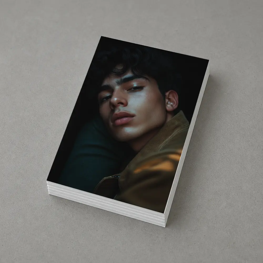 Young Man Portrait Dark Moody Background – Postcards