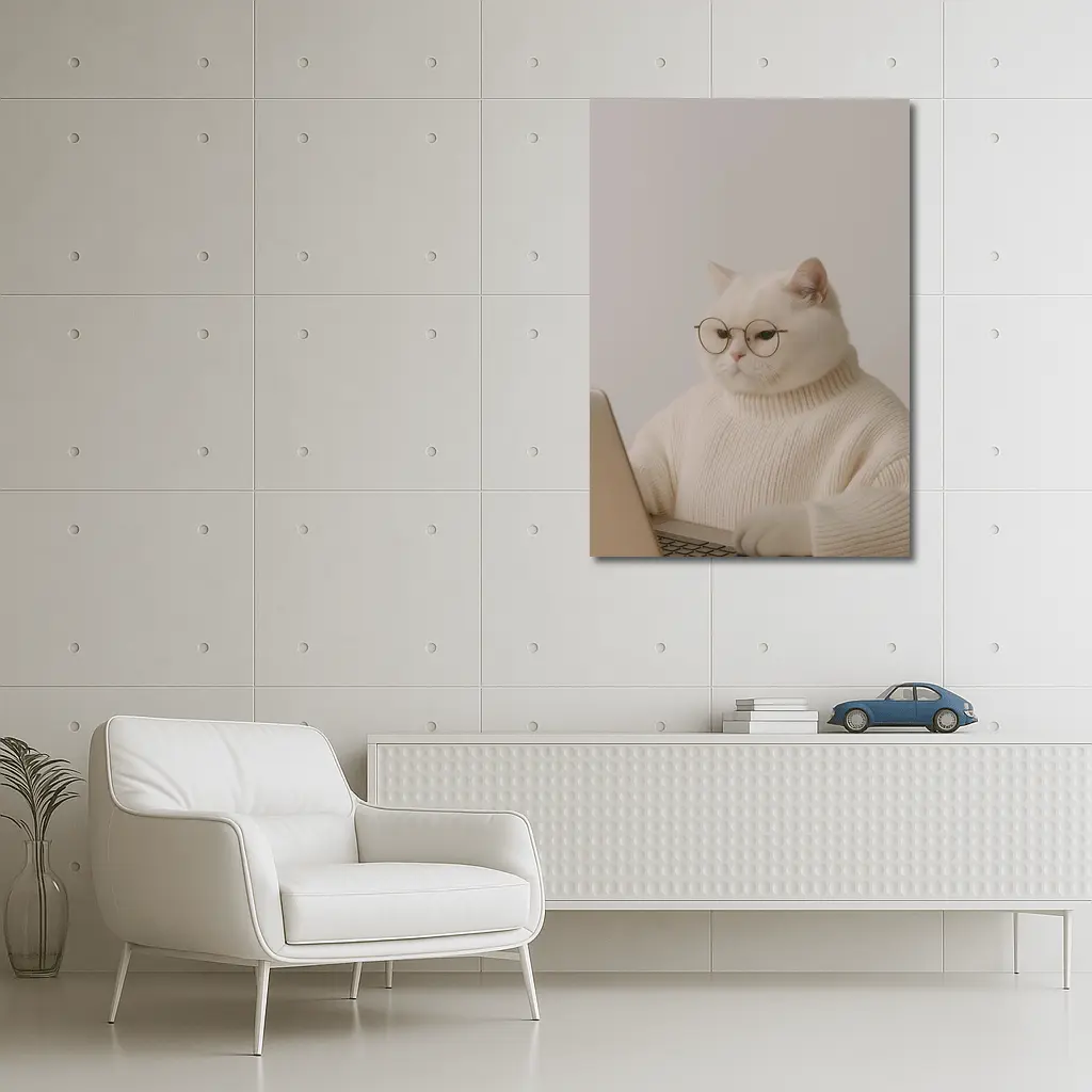 White Cat Glasses Turtleneck Sweater Laptop – Wall Art