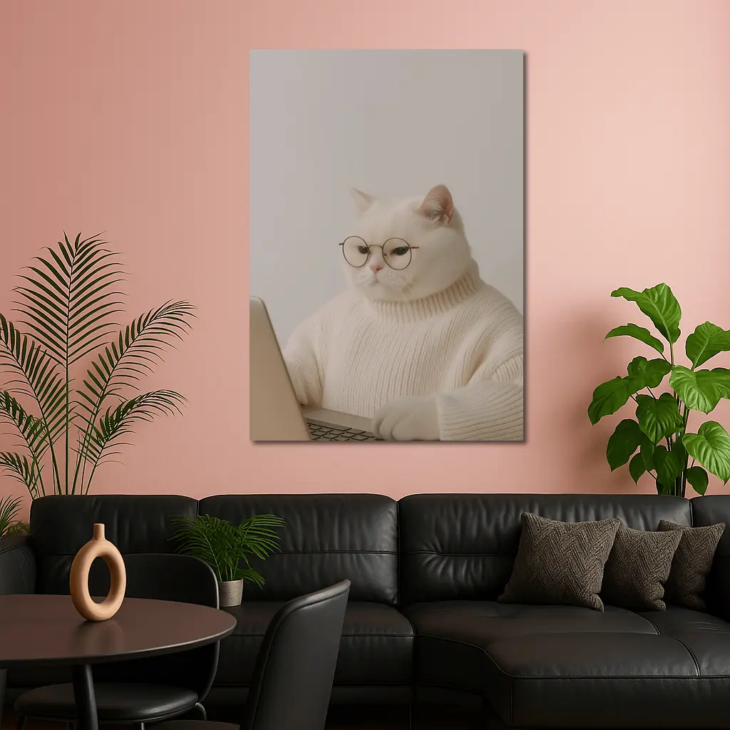 White Cat Glasses Turtleneck Sweater Laptop – Wall Art