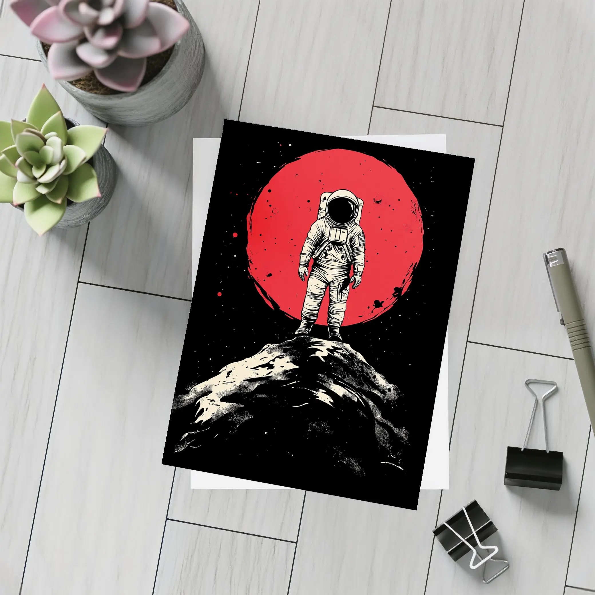 Astronaut Standing On Moon Red Planet – Postcards