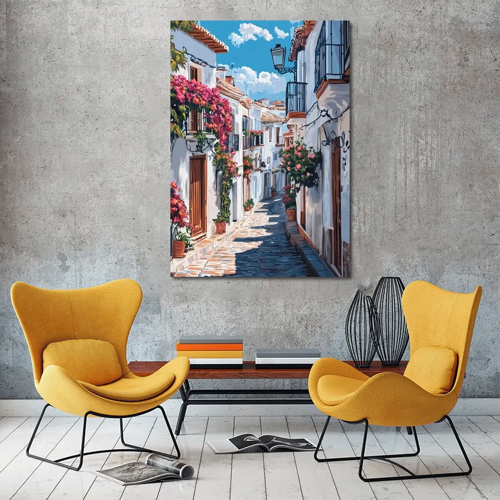Andalusian White Village Street Flowers Spain – Wall Art