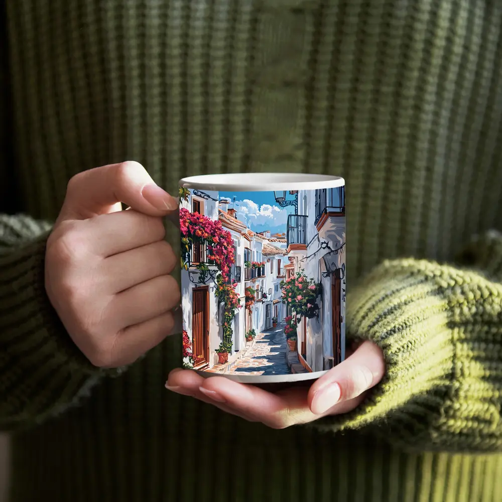 Andalusian White Village Street Flowers Spain – Mugs
