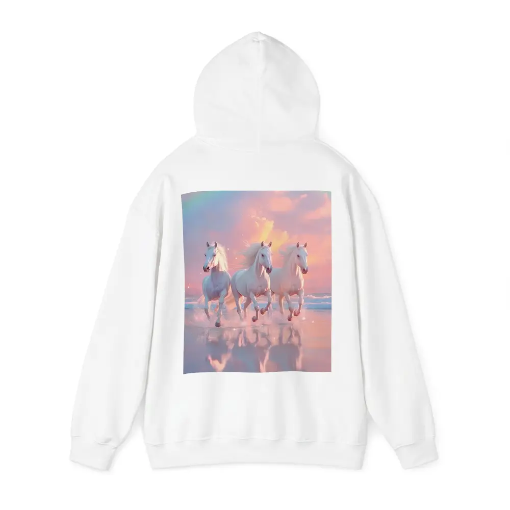 White Horses Running on Pastel Beach – Hoodies