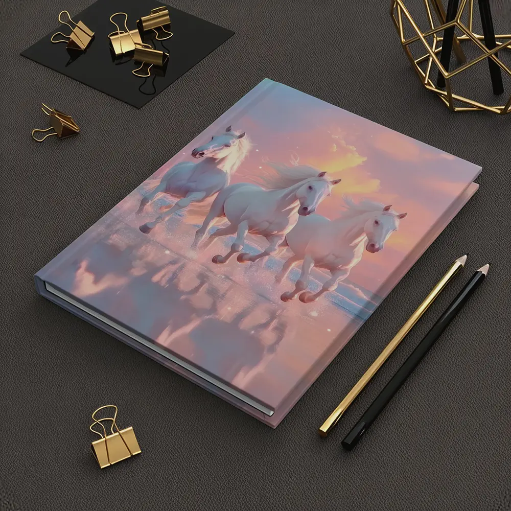 White Horses Running on Pastel Beach – Notebooks