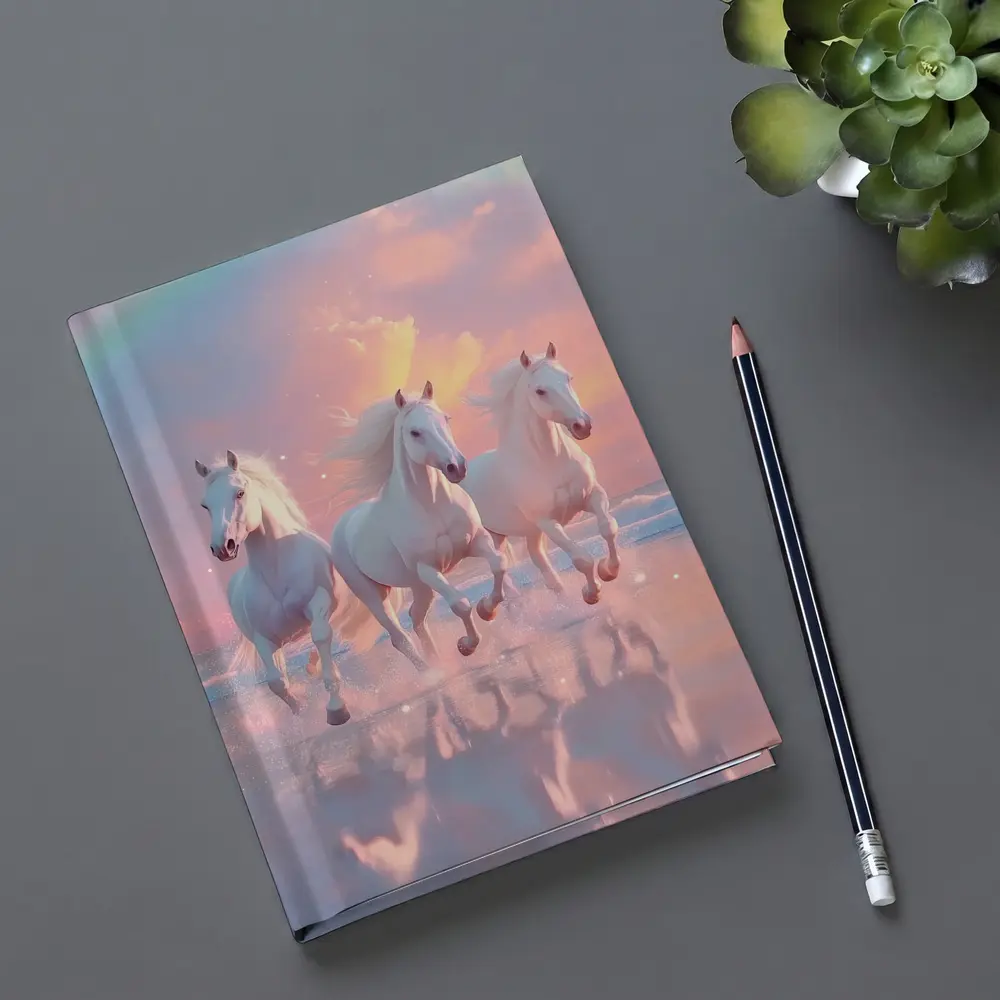 White Horses Running on Pastel Beach – Notebooks