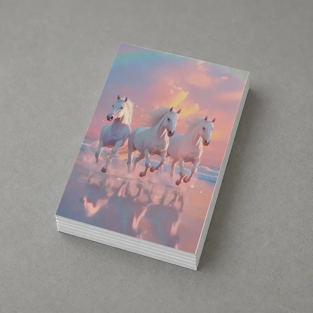 White Horses Running on Pastel Beach – Postcards