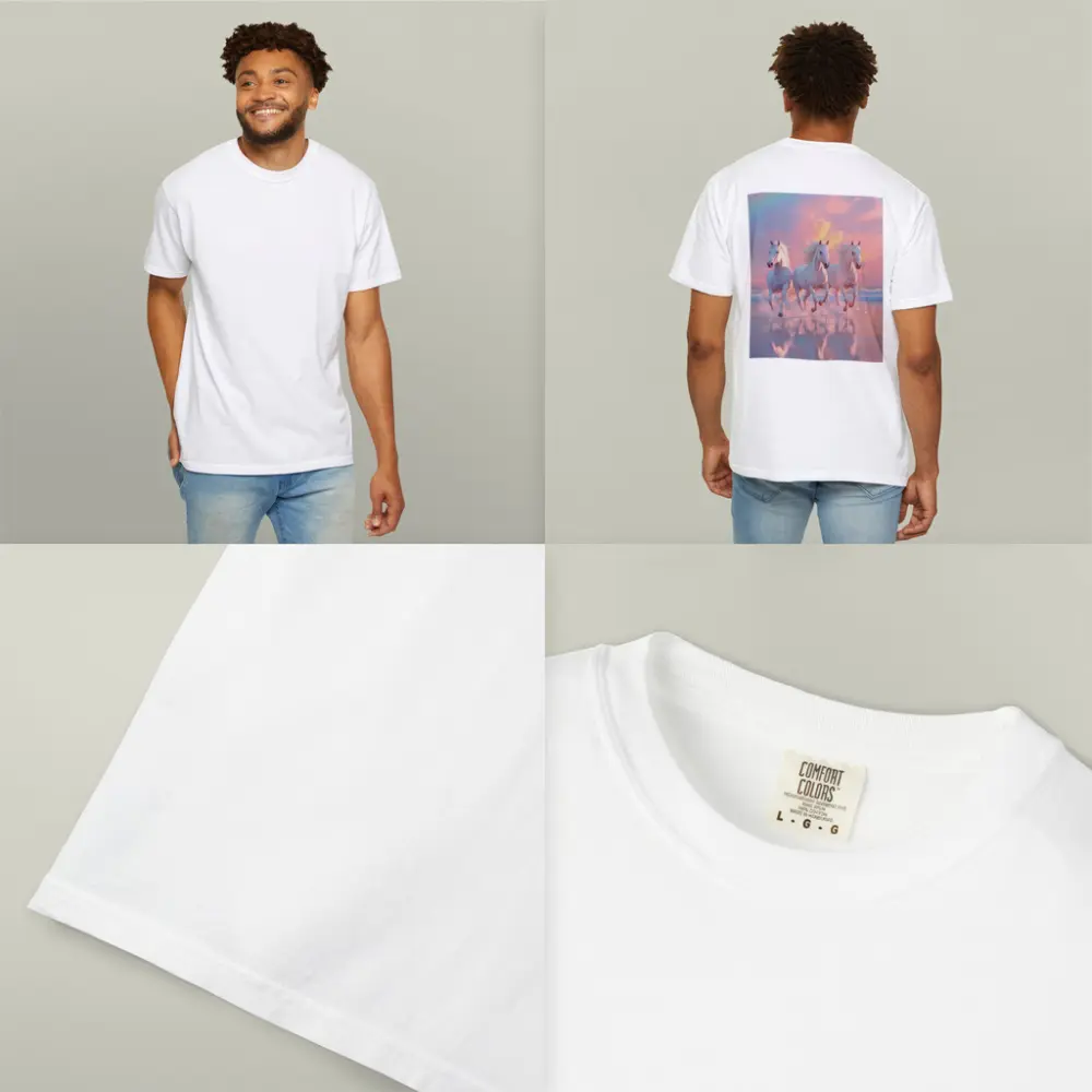 White Horses Running on Pastel Beach – T-Shirts