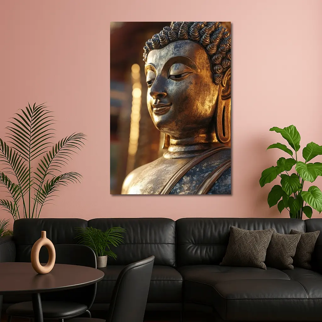 Golden Buddha Statue Temple Warm Light – Wall Art