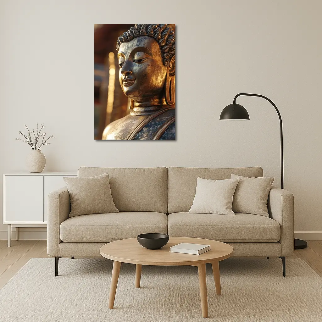 Golden Buddha Statue Temple Warm Light – Wall Art