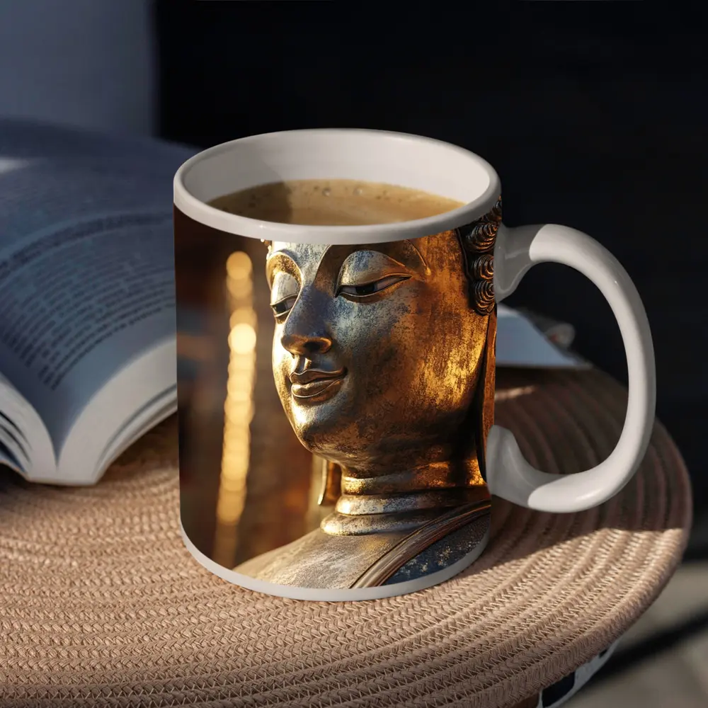 Golden Buddha Statue Temple Warm Light – Mugs