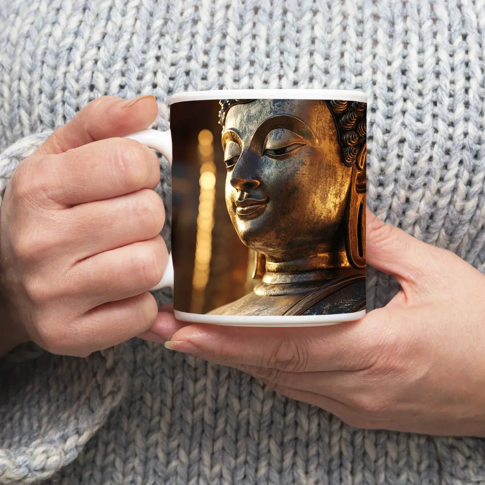 Golden Buddha Statue Temple Warm Light – Mugs