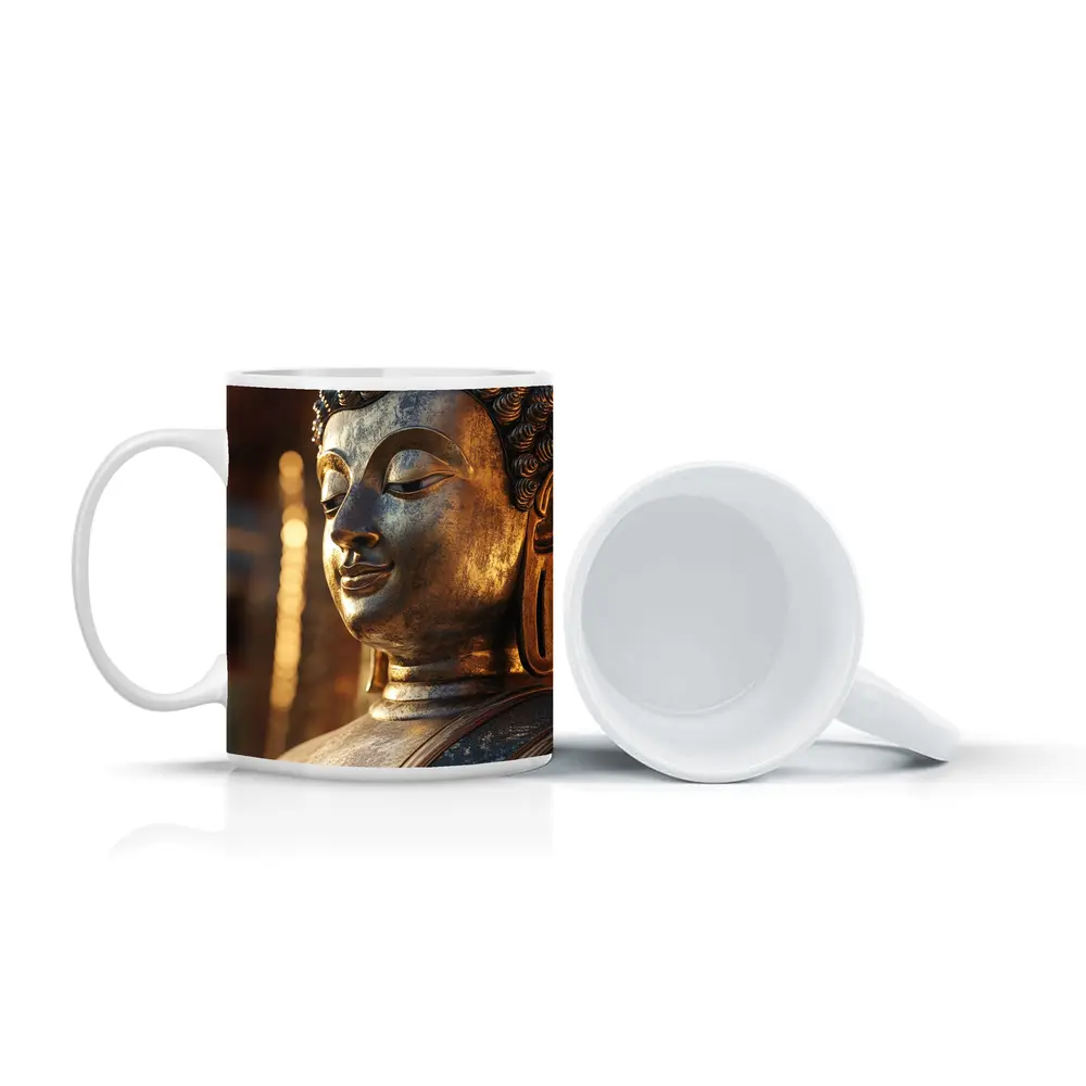 Golden Buddha Statue Temple Warm Light – Mugs