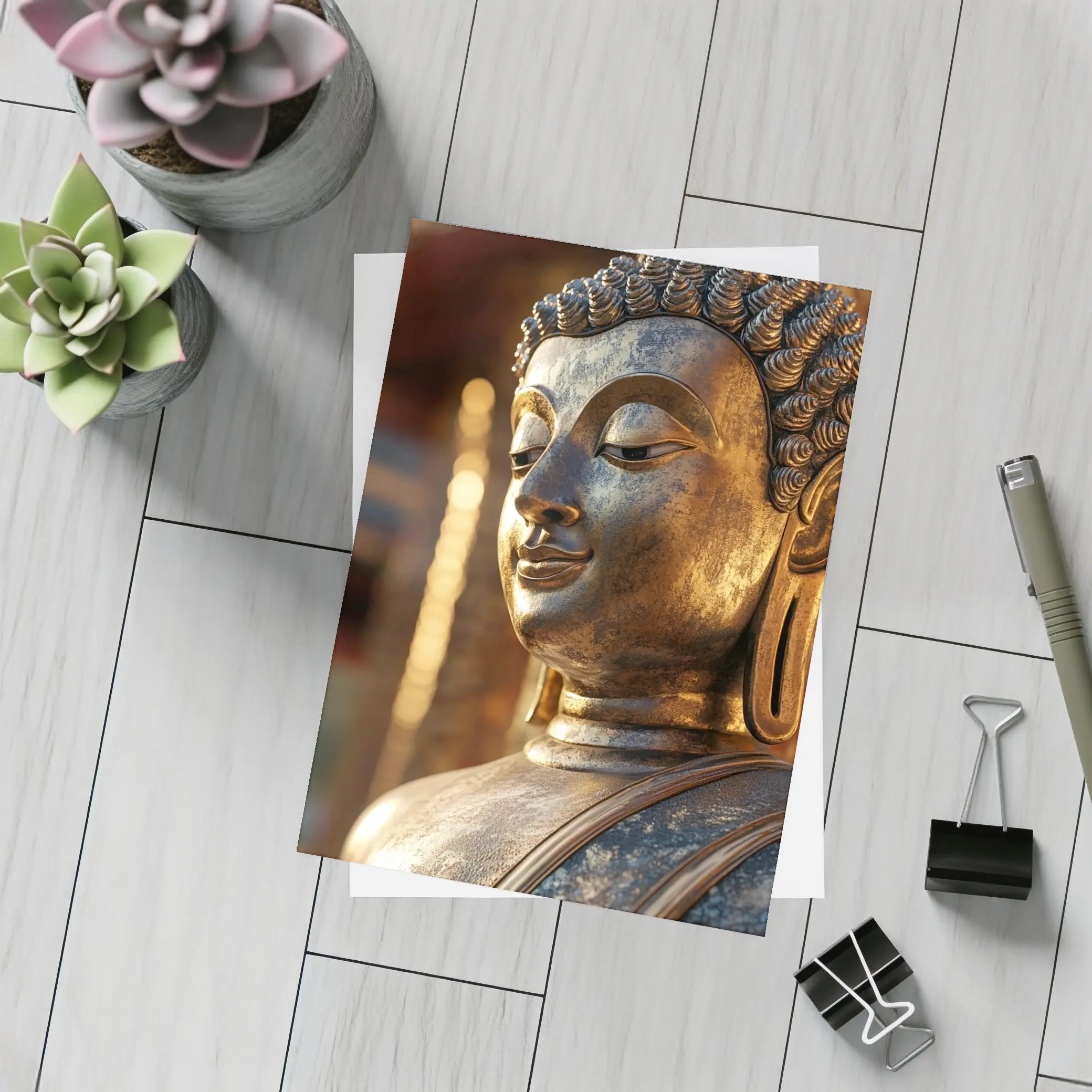 Golden Buddha Statue Temple Warm Light – Postcards