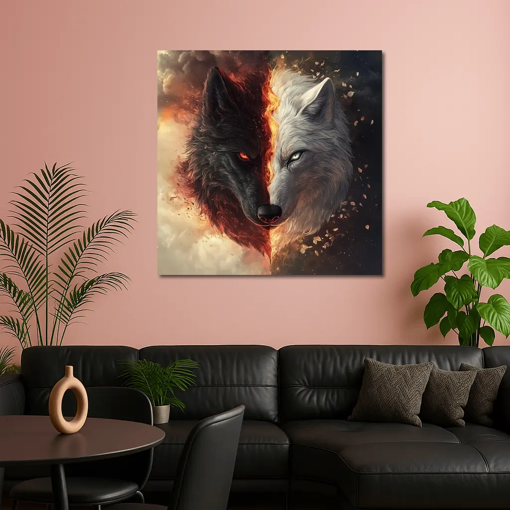 Dark And Light Wolf Fire Fantasy Art – Wall Art