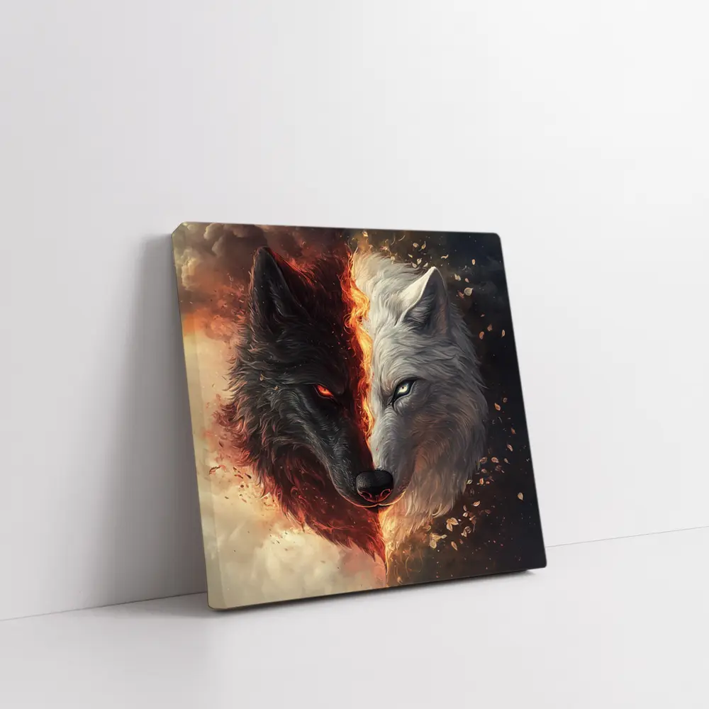 Dark And Light Wolf Fire Fantasy Art – Wall Art