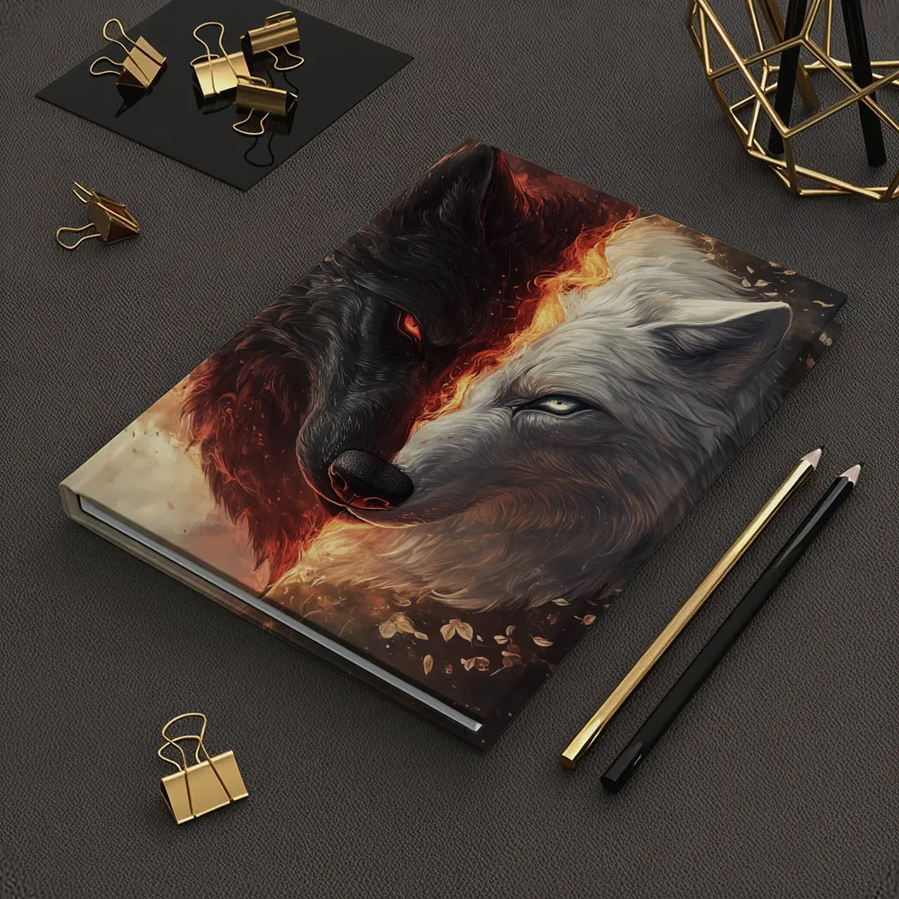 Dark And Light Wolf Fire Fantasy Art – Notebooks
