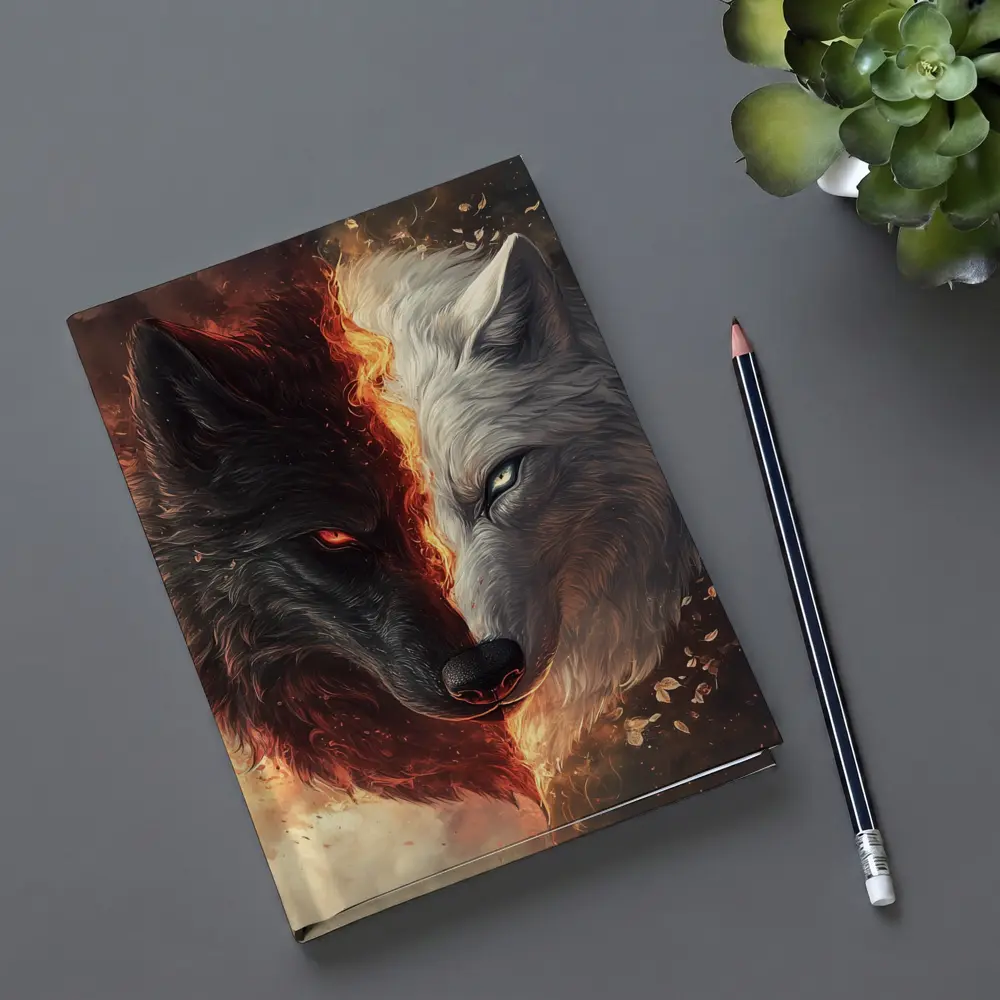 Dark And Light Wolf Fire Fantasy Art – Notebooks