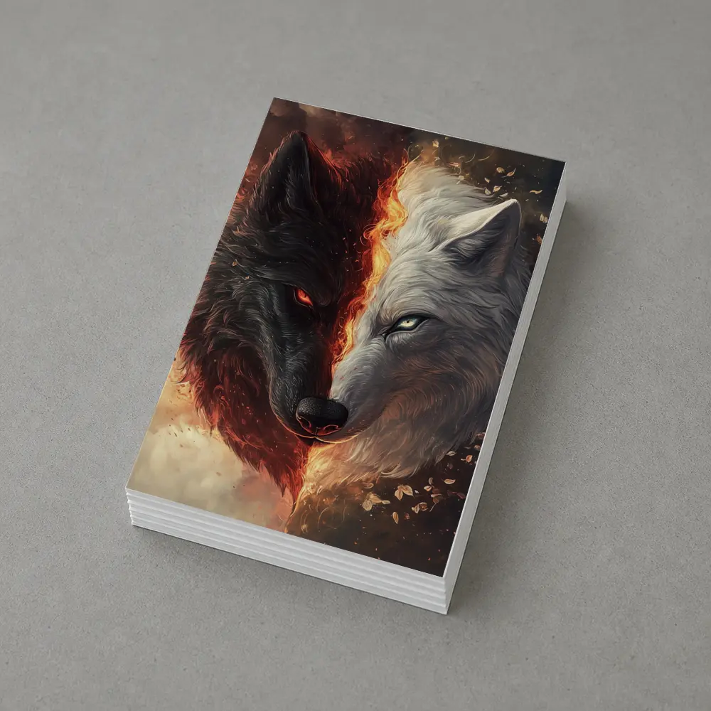 Dark And Light Wolf Fire Fantasy Art – Postcards