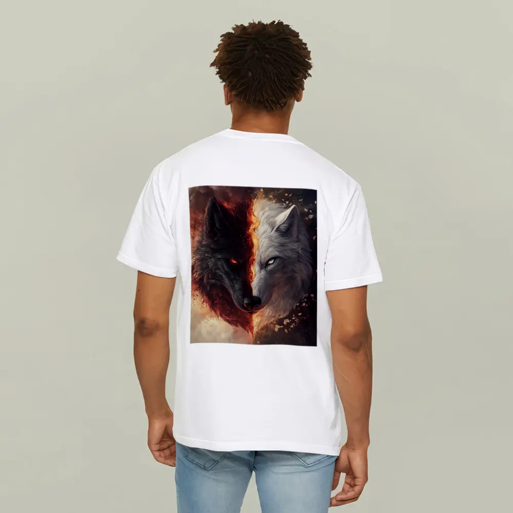 Dark And Light Wolf Fire Fantasy Art – T-Shirts