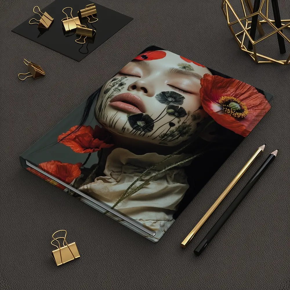 Woman Face Poppy Flowers Botanical Art – Notebooks