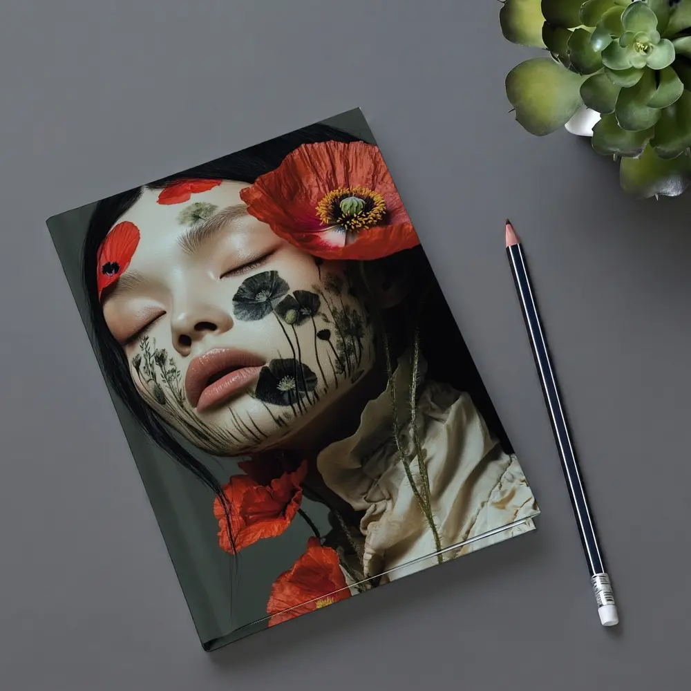 Woman Face Poppy Flowers Botanical Art – Notebooks