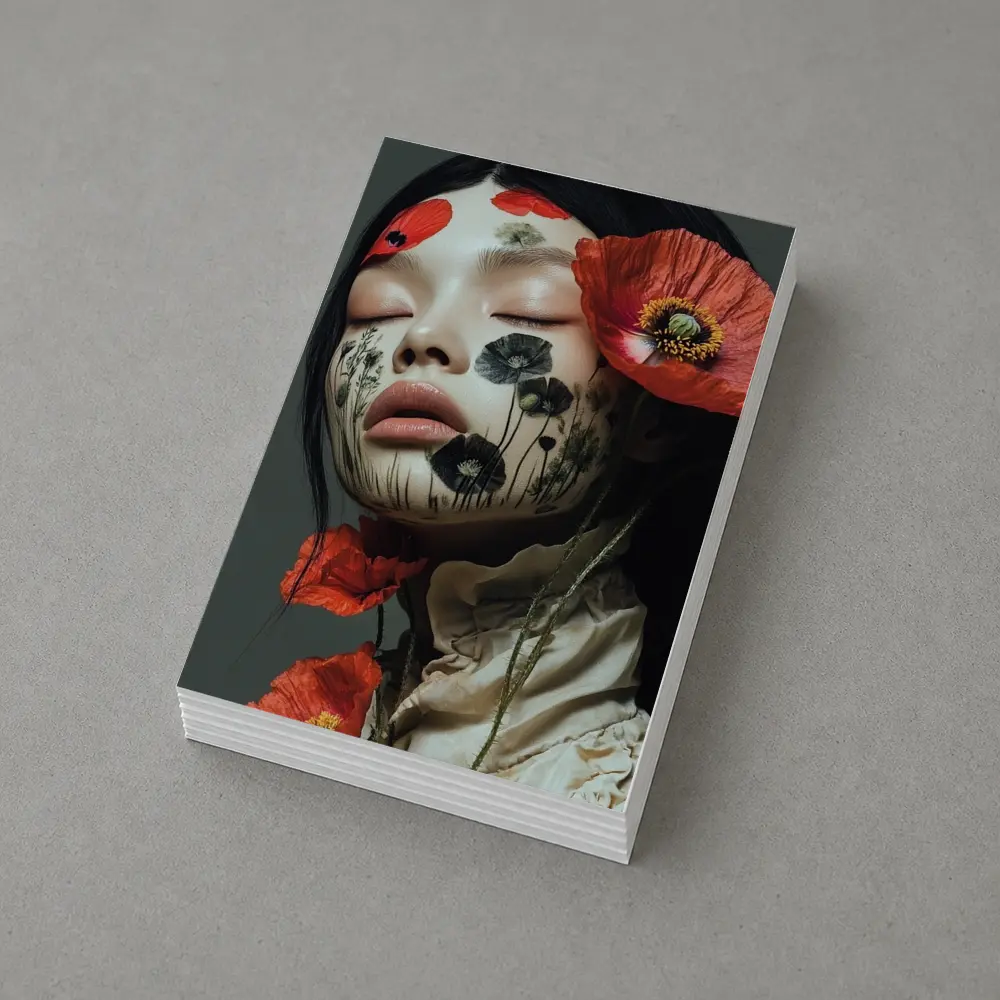 Woman Face Poppy Flowers Botanical Art – Postcards