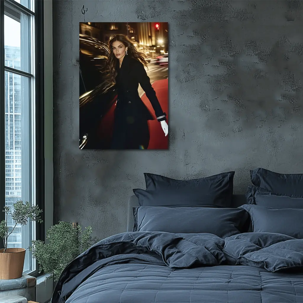Elegant Woman Night City Street Scene – Wall Art