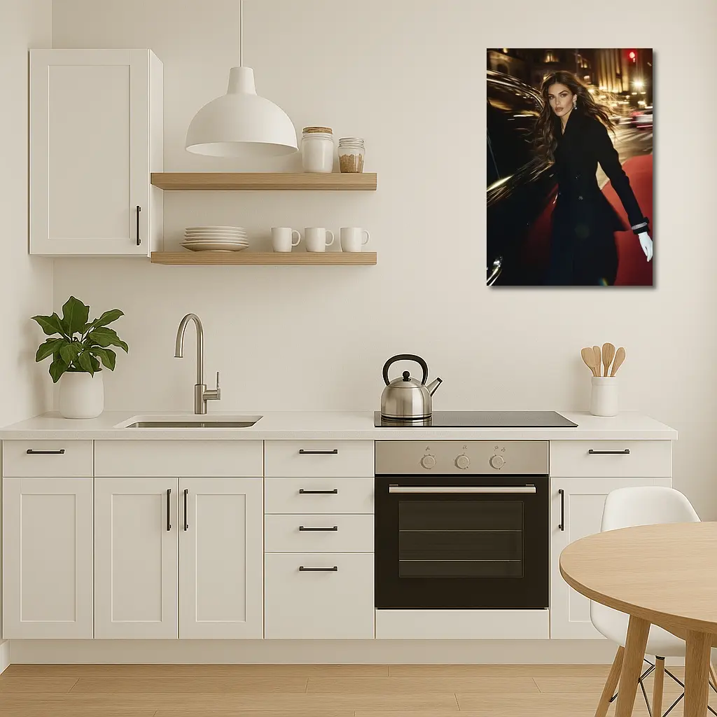 Elegant Woman Night City Street Scene – Wall Art