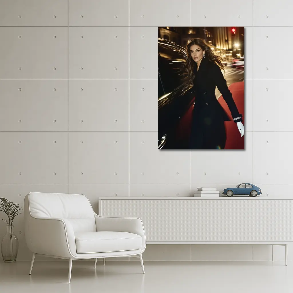 Elegant Woman Night City Street Scene – Wall Art